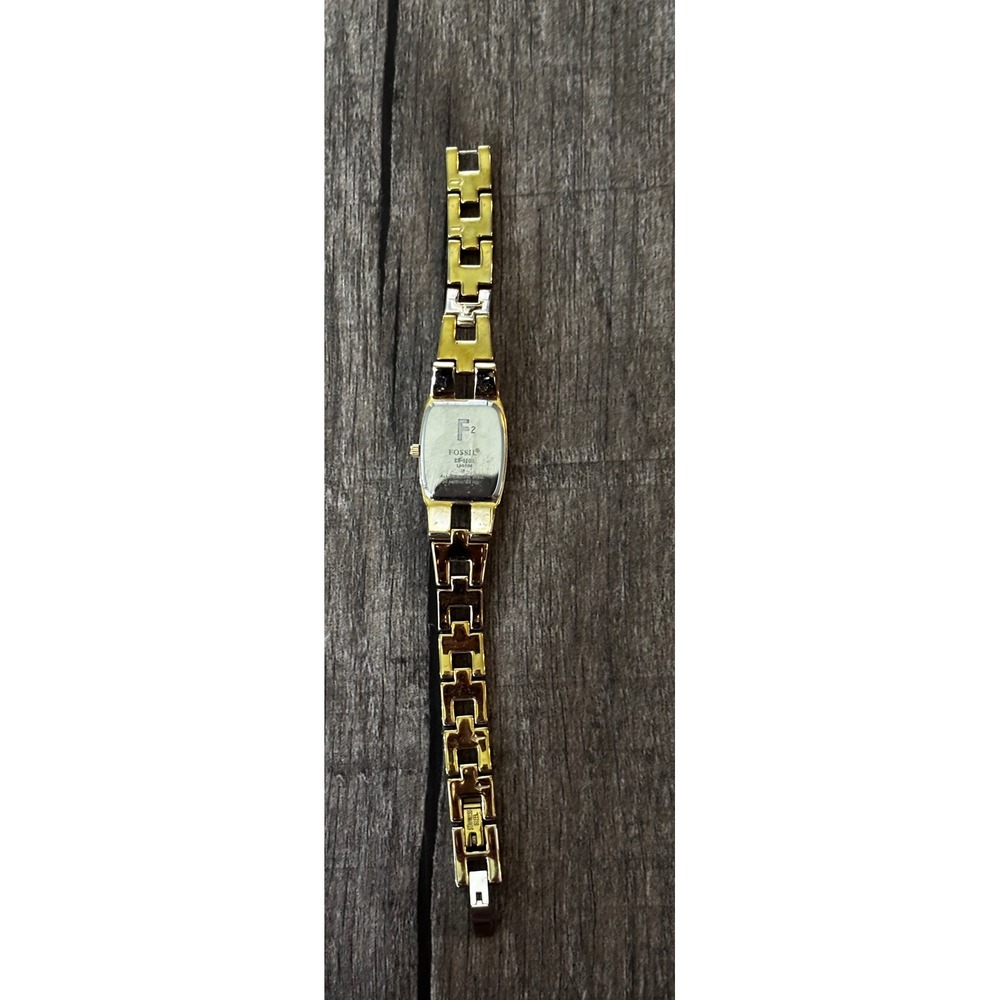 Vintage Fossil Women Gold Tone Rectangular Dial Link Bracelet Watch ES-1103 - Picture 4 of 7